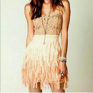 Free People Ombré Ruffle Sequined Feather Dress XS